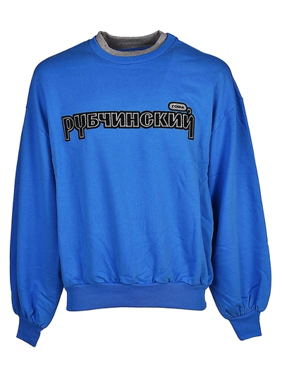 Gosha Rubchinskiy Cotton Embroidered Sweatshirt In Navy Blue | ModeSens