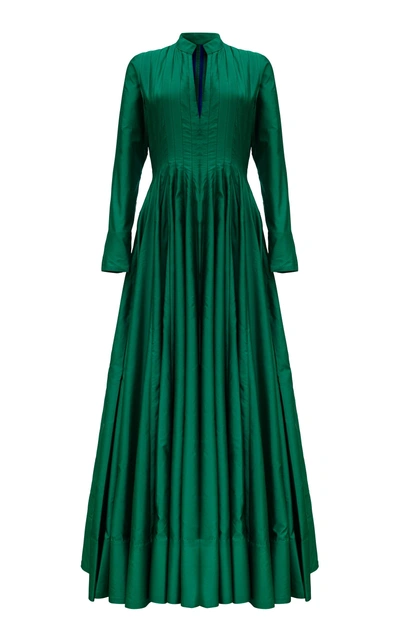 Shop Khosla Jani Pleated A Line Gown In Green