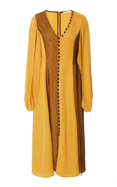 Shop Adeam Lace Buttoned V-neck Dress In Yellow