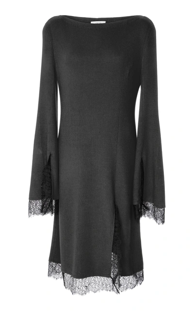 Shop Adeam Lace Trimmed Slit Knit Dress In Black