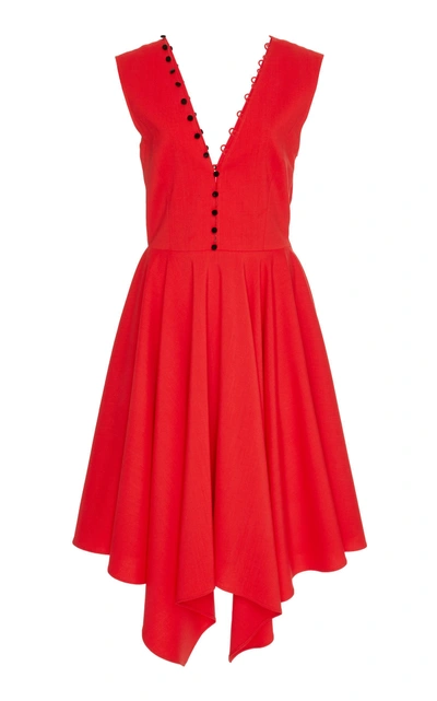 Shop Adeam Buttoned Handkerchief Dress In Red