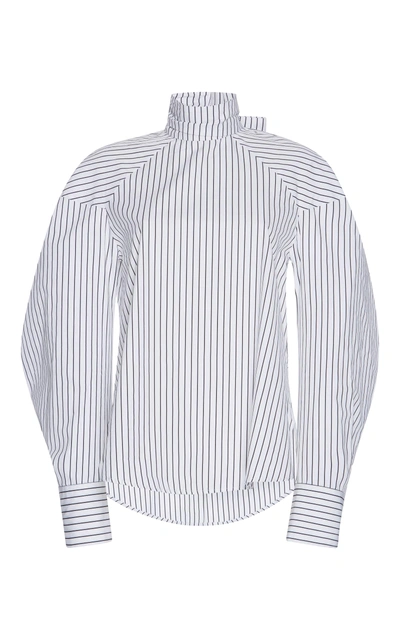 Shop Msgm Pinstripe Bow-embellished Shirt In Black/white