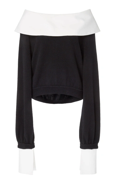 Shop Adeam Convertible Collared Cashmere Sweatshirt In Black