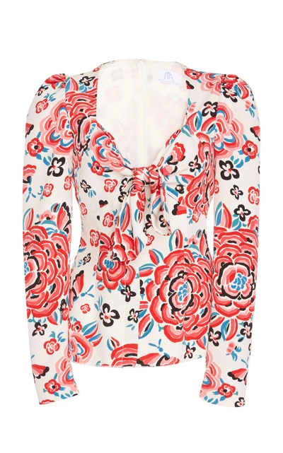 Shop Rebecca De Ravenel Printed Tie Front Blouse In Floral