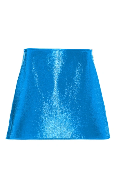 Shop Courrèges Patent-effect Cotton Mini Skirt In Blue