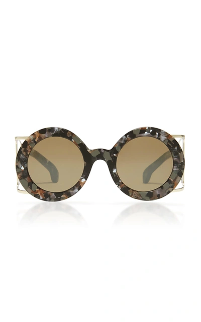 Shop Philippe Chevallier Box Round Frame Sunglasses In Black