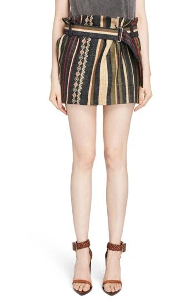 Shop Saint Laurent Paperbag Waist Silk & Linen Blend Skirt In Anthracite Militaire