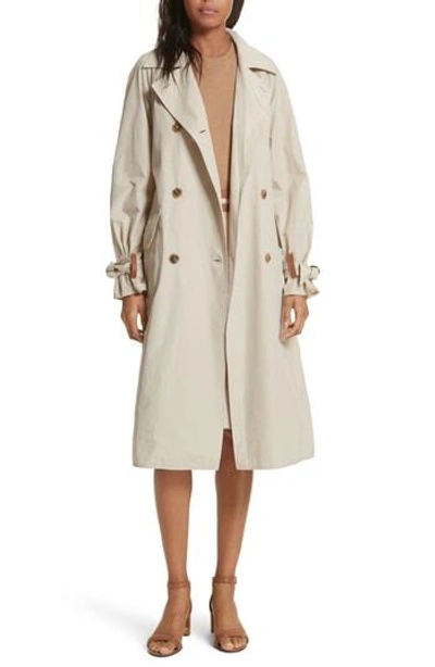 Shop Tory Burch Marielle Leather Trim Trench Coat In Pale Stone