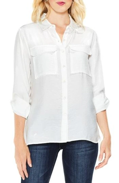 Shop Vince Camuto Hammered Satin Utility Shirt In New Ivory