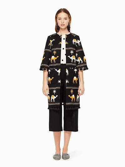 Shop Kate Spade Embroidered Camel Coat In Black