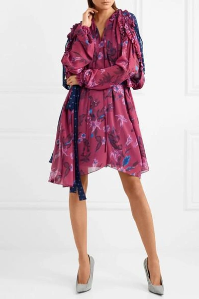 Shop Balenciaga Flou Ruffled Printed Georgette Dress In Pink