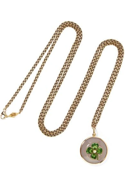 Shop Fred Leighton Collection 18-karat Gold, Diamond, Enamel And Chalcedony Necklace
