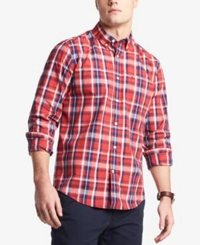 Shop Tommy Hilfiger Men's Kutcher Plaid Pocket Shirt, Created For Macy's In Mars Red