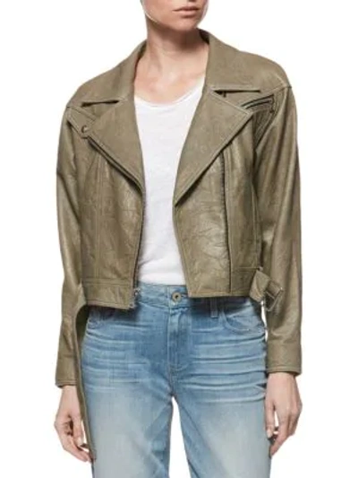 Shop Paige Sivan Leather Jacket In Spring Moss