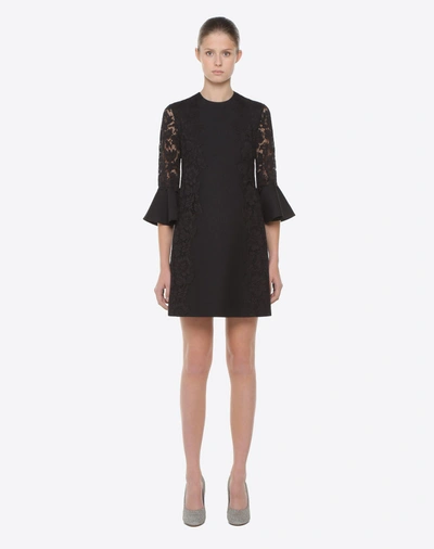 Shop Valentino Crêpe Couture And Heavy Lace Dress In Black