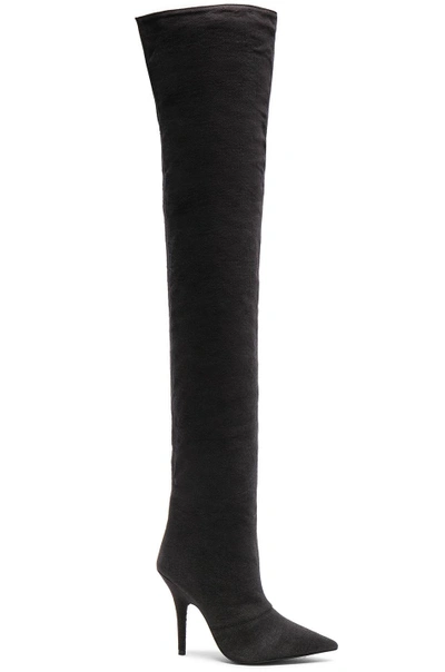 Shop Yeezy Season 6 Washed Canvas Thigh High Boots In Black