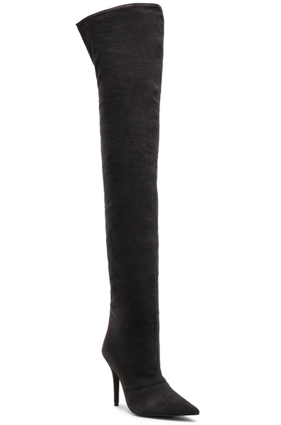 Shop Yeezy Season 6 Washed Canvas Thigh High Boots In Black