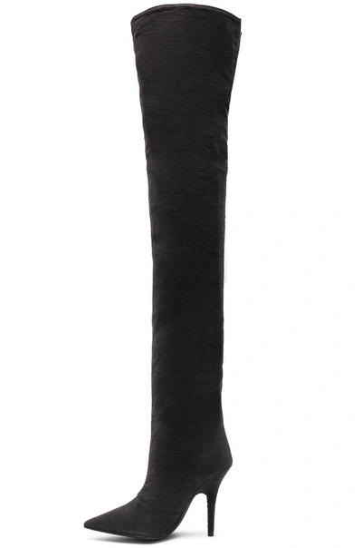 Shop Yeezy Season 6 Washed Canvas Thigh High Boots In Black