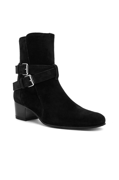 Shop Amiri Buckle Suede Boots In Black