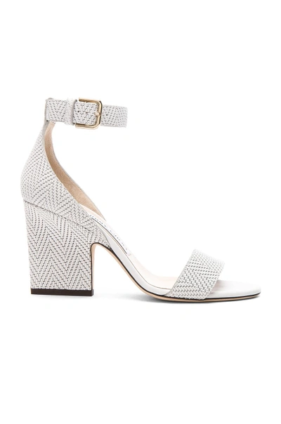 Shop Jimmy Choo Edina 85 Embossed Leather Sandals In White
