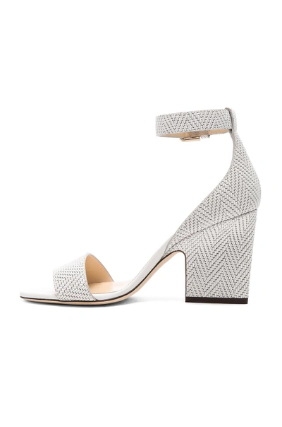Shop Jimmy Choo Edina 85 Embossed Leather Sandals In White