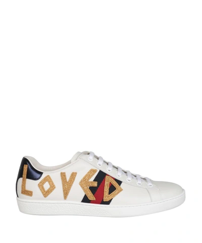 Shop Gucci Ace Embroidered Leather Sneakers In Bianco