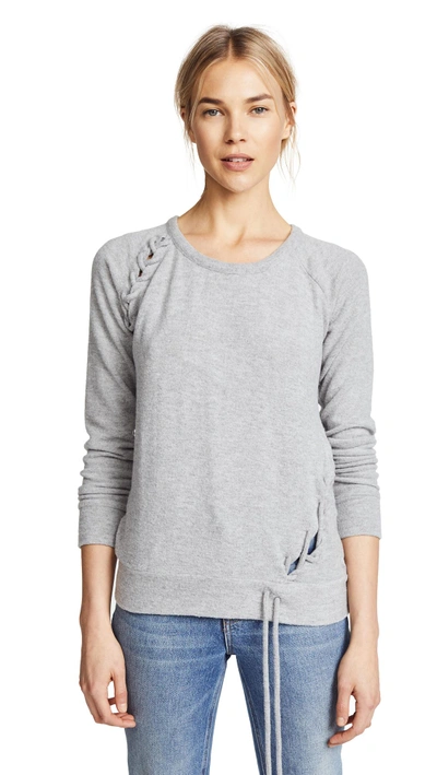 Shop Chaser Lace Up Raglan Pullover In Heather Grey