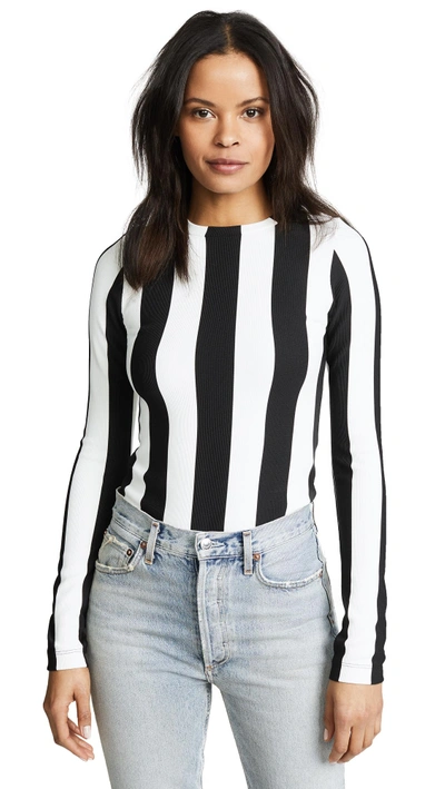 Shop Goldsign The Wide Stripe Bodysuit In Black/soft White