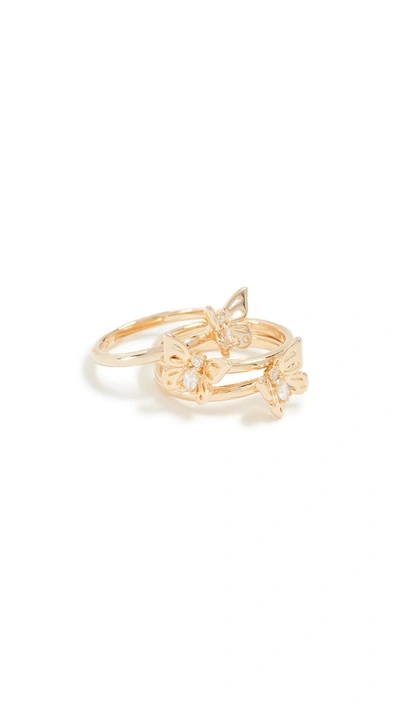 Shop Kate Spade Social Butterfly Stackable Ring Set In Clear/gold