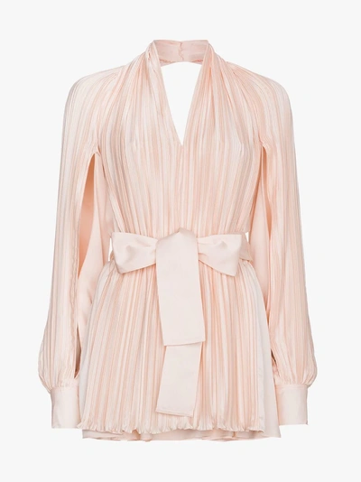 Shop Adeam Pleated Blouse With Waist Tie In Pink&purple