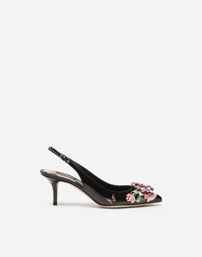 Shop Dolce & Gabbana Slingback In Printed Patent Leather With Brooch In Black