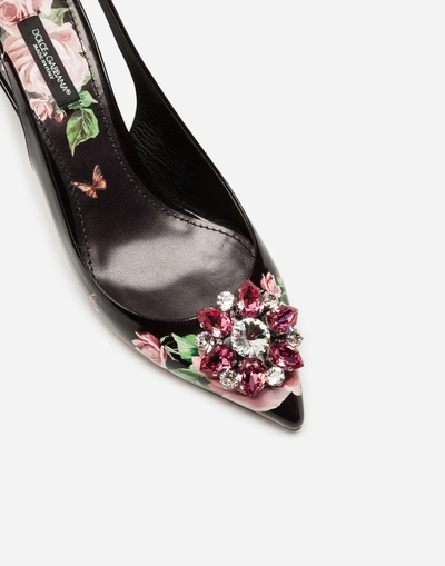 Shop Dolce & Gabbana Slingback In Printed Patent Leather With Brooch In Black