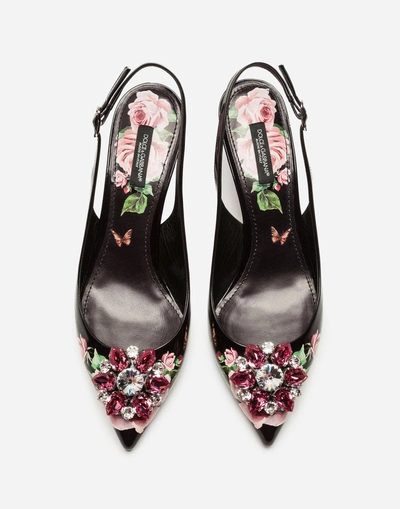 Shop Dolce & Gabbana Slingback In Printed Patent Leather With Brooch In Black