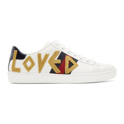 Shop Gucci White Embroidered Loved New Ace Sneakers In 9095 White