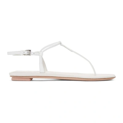 Shop Prada White T-strap Flat Sandals In F0009 White