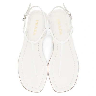 Shop Prada White T-strap Flat Sandals In F0009 White