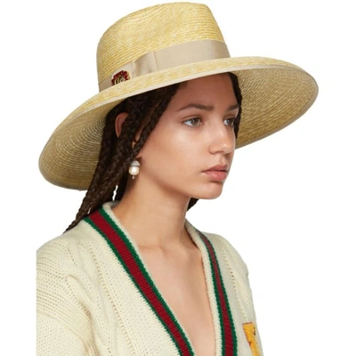 Shop Gucci Beige Straw Wide-brim Hat In 9577 Shell
