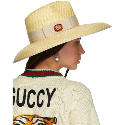 Shop Gucci Beige Straw Wide-brim Hat In 9577 Shell