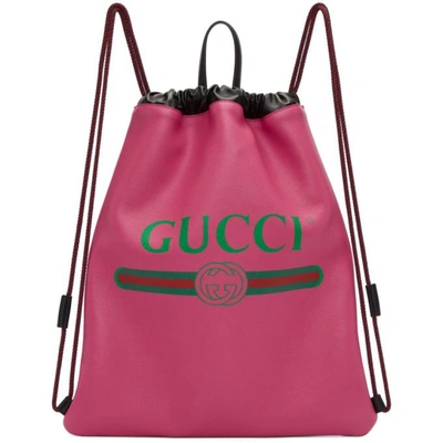 Shop Gucci Pink Vintage Logo Drawstring Backpack In 8841 Pink
