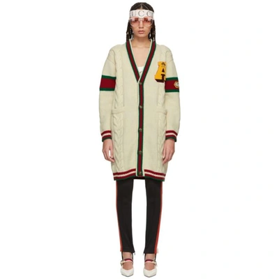 Shop Gucci White Wool Guccy Tiger Cardigan In 9169 White