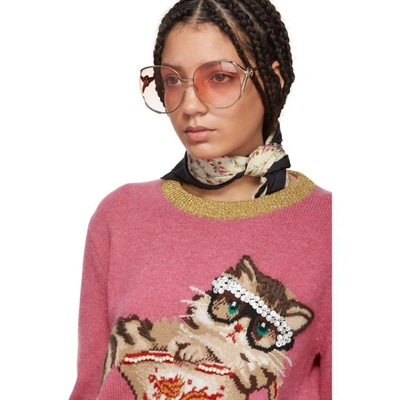 Gucci Pink Jacquard Cat And Glasses Sweater In 5018 Pink | ModeSens 