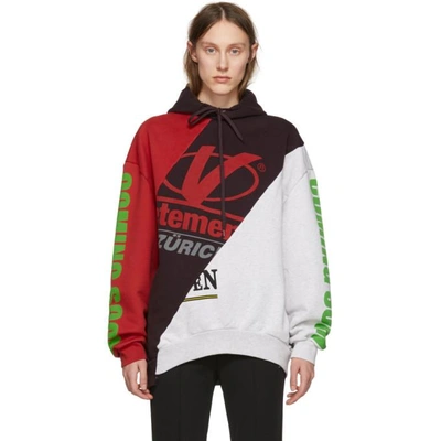 Shop Vetements Red And Grey Cut-up Hoodie In Multi