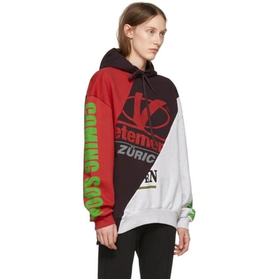 Shop Vetements Red And Grey Cut-up Hoodie In Multi