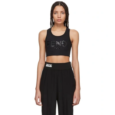 Shop Fendi Black Logo Sports Bra In F0gme Black