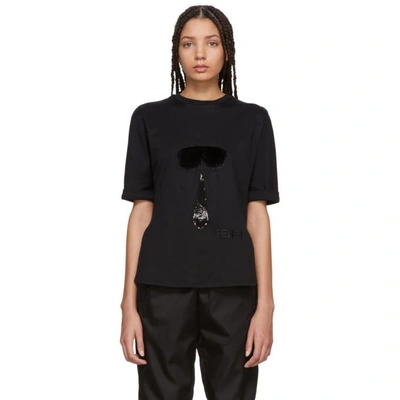 Shop Fendi Black Fur Karlito T-shirt In F0znj Black