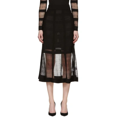 Shop Alexander Mcqueen Black Panelled Mesh & Rib Skirt