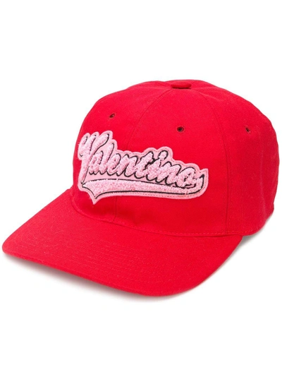 Shop Valentino Embroidered Logo Cap In Red