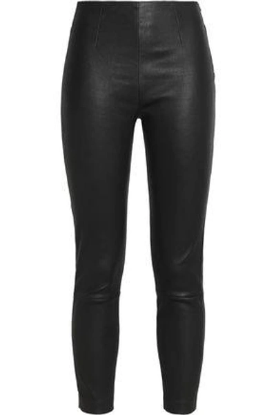 Shop Alexander Wang T Woman Cropped Leather Skinny Pants Black