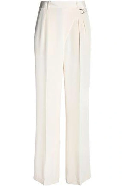 Shop Alexander Wang T Belted Pleated Silk Wide-leg Pants In Ivory