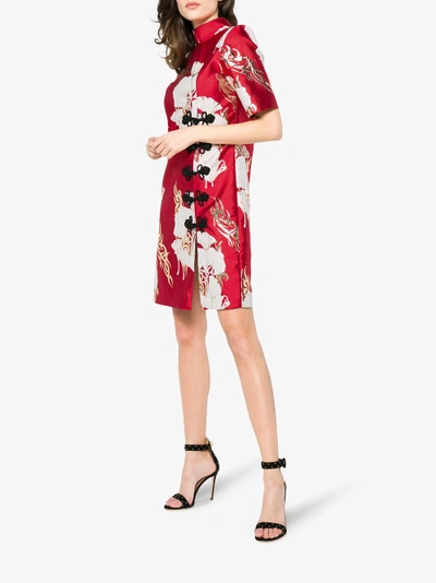 Shop Beau Souci High Neck Embroidered Mini Dress In Red